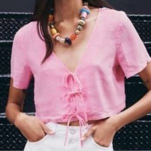 💕 Zara size XS pink linen blend crop top- offers welcomed. Must go!!💕